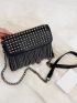 Studded & Fringe Decor Flap Square Bag