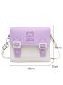 Cartoon & Letter Embroidered Two Tone Flap Square Bag