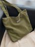 Corduroy Letter Patch Decor Large Capacity Shoulder Tote Bag