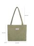 Corduroy Letter Patch Decor Large Capacity Shoulder Tote Bag