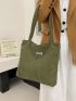 Corduroy Letter Patch Decor Large Capacity Shoulder Tote Bag