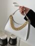 Crocodile Embossed Chain Baguette Bag