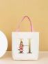 Letter & Floral Graphic Shopper Bag
