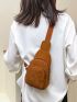 Pocket Front Double Zip Corduroy Sling Bag