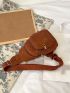 Pocket Front Double Zip Corduroy Sling Bag