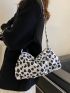 Cow Pattern Zipper Baguette Bag