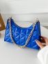 Quilted Pattern Chain Baguette Bag