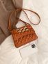 Minimalist Textured Chain Decor Flap Square Bag