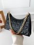 Quilted Chain Zipper Baguette Bag