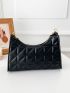 Quilted Chain Zipper Baguette Bag