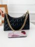 Quilted Chain Zipper Baguette Bag