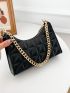 Quilted Chain Zipper Baguette Bag