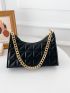 Quilted Chain Zipper Baguette Bag