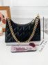 Quilted Chain Zipper Baguette Bag