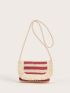 Colorblock Striped Fringe Decor Straw Square Bag