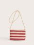 Colorblock Striped Fringe Decor Straw Square Bag