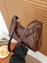 Artificial Patent Leather Chevron Baguette Bag