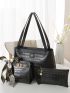 3pcs Crocodile Embossed Twilly Scarf Decor Tote Bag Set