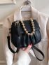 Mini Beaded Decor Ruched Detail Saddle Bag