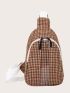 Houndstooth Pattern Double Zipper Sling Bag