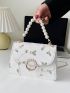 Mini Faux Pearl Decor Floral Embroidered Chain Bag