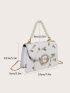 Mini Faux Pearl Decor Floral Embroidered Chain Bag