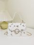 Mini Faux Pearl Decor Floral Embroidered Chain Bag