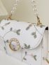 Mini Faux Pearl Decor Floral Embroidered Chain Bag