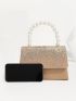 Glitter & Faux Pearl Decor Flap Square Bag