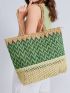 Colorblock Straw Chevron Tote Bag