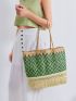 Colorblock Straw Chevron Tote Bag