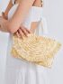 Fringe Decor Flap Straw Clutch Bag