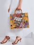 Sequin Decor Flower Embroidery Top Handle Bag