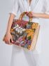 Sequin Decor Flower Embroidery Top Handle Bag