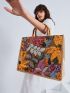 Sequin Decor Flower Embroidery Top Handle Bag