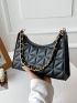 Quilted Pattern Chain Baguette Bag