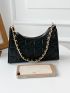 Quilted Pattern Chain Baguette Bag