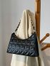 Quilted Pattern Chain Baguette Bag