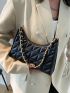 Quilted Pattern Chain Baguette Bag