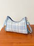 Tartan Zipper Baguette Bag