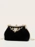 Velvet Rhinestone Decor Clip Top Evening Bag