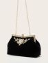 Velvet Rhinestone Decor Clip Top Evening Bag