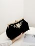 Velvet Rhinestone Decor Clip Top Evening Bag