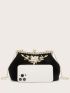 Velvet Rhinestone Decor Clip Top Evening Bag