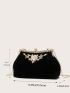 Velvet Rhinestone Decor Clip Top Evening Bag