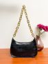 Crocodile Embossed Chain Baguette Bag