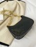 Crocodile Embossed Chain Baguette Bag