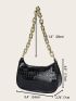 Crocodile Embossed Chain Baguette Bag