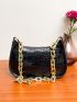 Crocodile Embossed Chain Baguette Bag