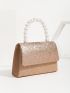 Glitter & Faux Pearl Decor Flap Square Bag